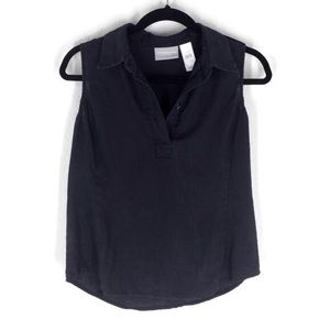 Liz Claiborne Linen Tank Black Collared Lagenlook